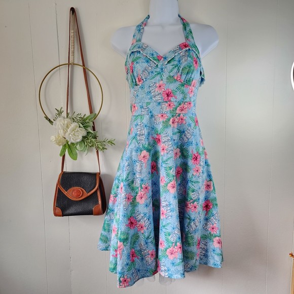 Hot Topic Blue Floral Tiki Swing Dress Size Small - Picture 2 of 10